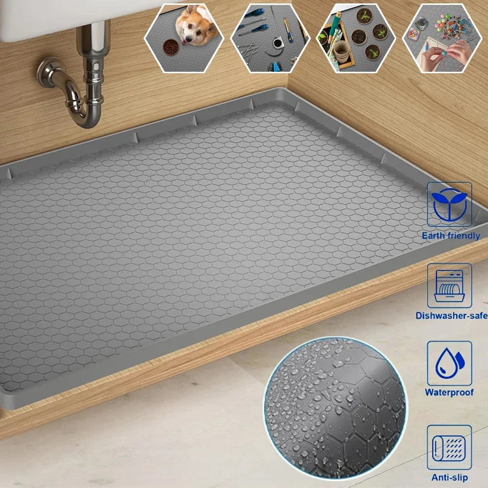 

1 Piece Durable Silicone Under-Sink Mat - Waterproof Drip Tray Liner for Kitchen & Bathroom Cabinets Easy-Clean Storage Solution