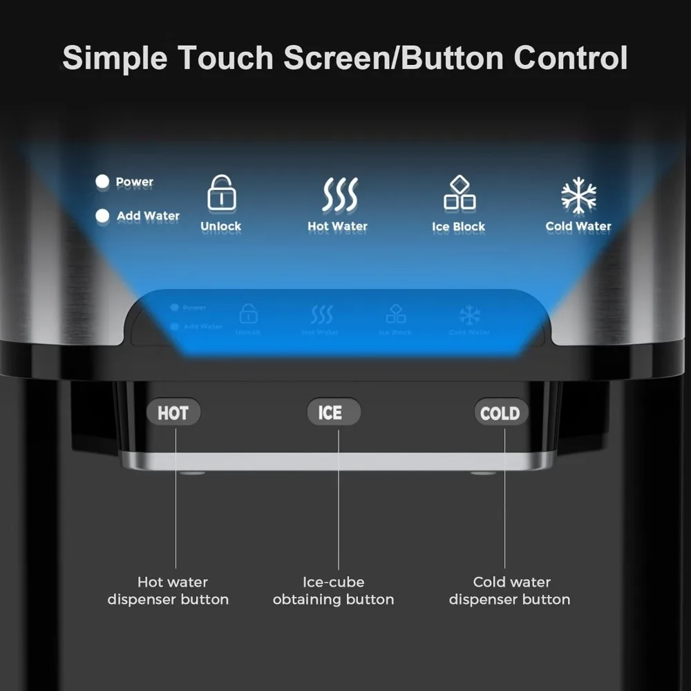 Столешница для льда 3 в 1, портативная льдогенератор с дозатором горячей/холодной воды, 12 кубиков в 7 мин., нержавеющая сталь
