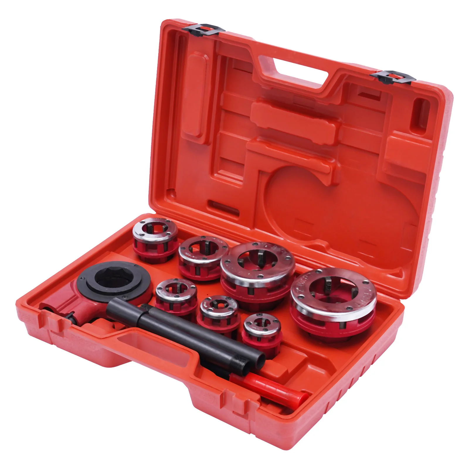 

Manual Ratcheting Pipe Threader Kit BSTP Portable Pipe Threader Handheld Ratchet Pipe Threading Set with 7 Dies Set