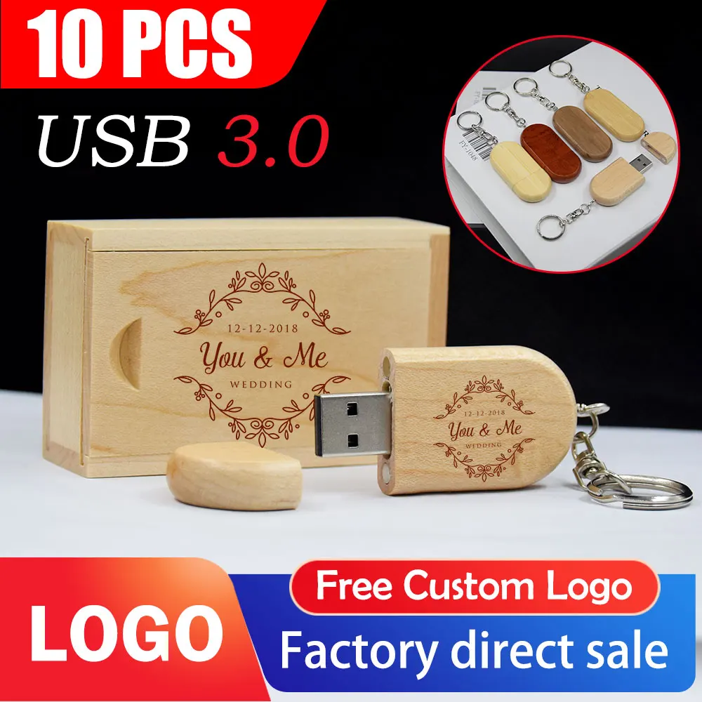 10 шт./лот, деревянный флэш-накопитель USB 3.0, 64 ГБ, USB 128 ГБ, флэш-накопитель, U-диск, 32 ГБ, бесплатный логотип, фотография, свадебные подарки