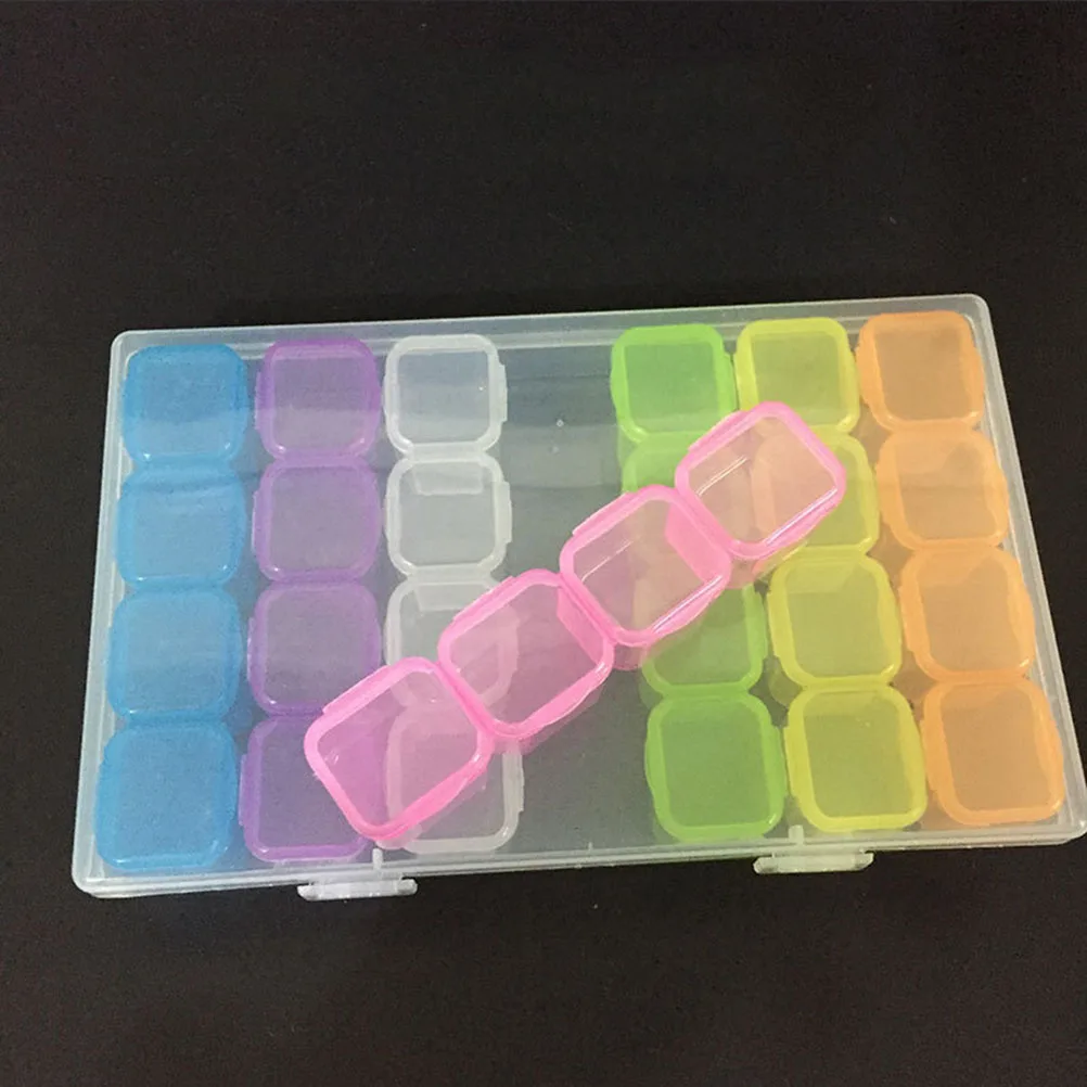 

2 Pcs Nail Art Storage Box Jewelry Organizer Big Opening Container Colorful 28 Grid Supplies Case for Earrings Necklace Rings