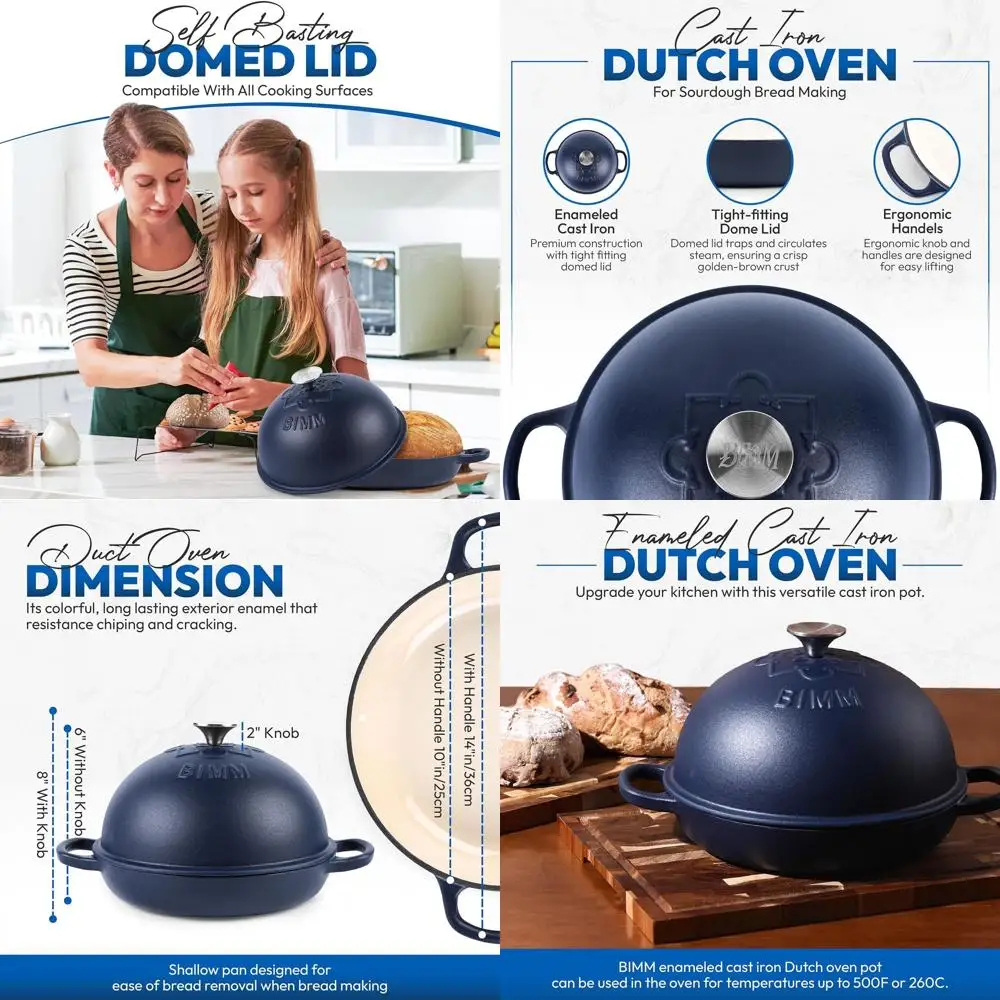 

Enamel-Coated Cast Iron Dutch Oven with Lid for Sourdough Baking - Versatile Non-Stick Oven with Matte Finish, Elegant Pattern,