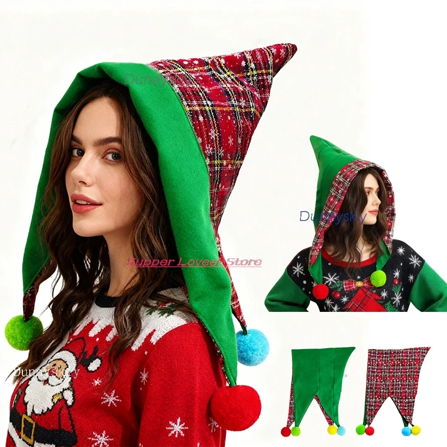 عيد الميلاد تأثيري أنيمي عيد الميلاد قزم قبعة الرجعية منقوشة الأحمر الأخضر مخطط قبعة عيد الميلاد كرات الديكور عيد ميلاد disfraz mujer #3