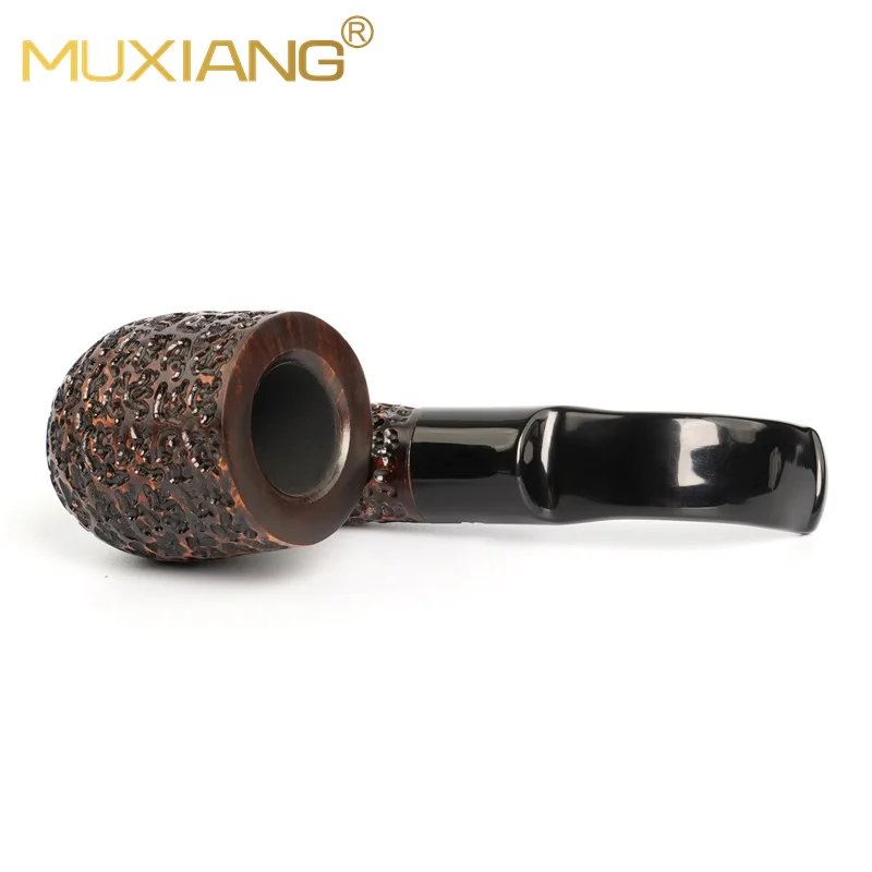 Carved briar pipe , sandblasted tobacco pipe,  curved mouthpiece, bent tobacco pipe , vintage pipe 9mm filter，briar nodules pipe