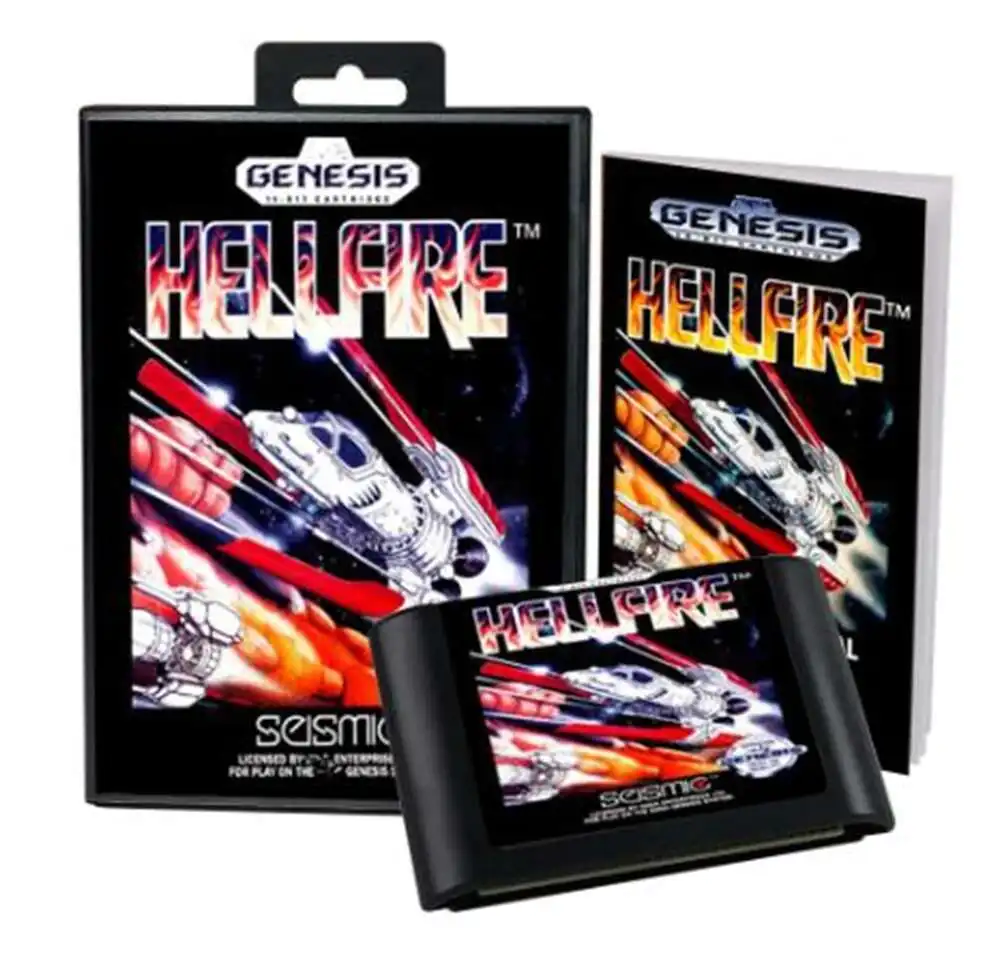 

Hellfire с коробкой и руководством для 16-битной игровой картриджа Sega MD Megadrive Genesis System