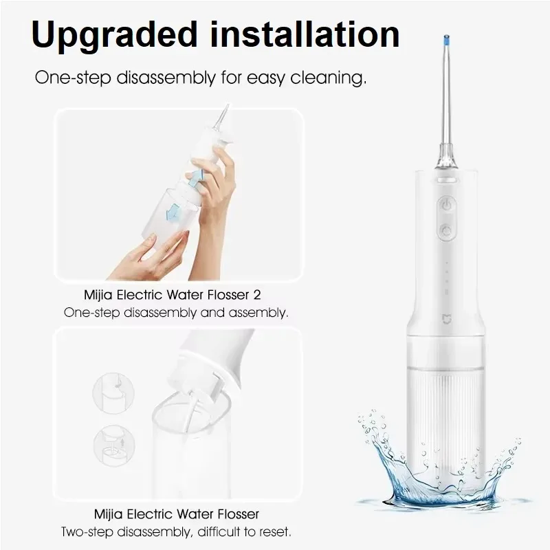 Xiaomi Mijia Oral Irrigator 2, Portable Electric Water Flosser 200ml Type-C Charge 3 Modes for Teeth/Gum Cleaning 2 Nozzles