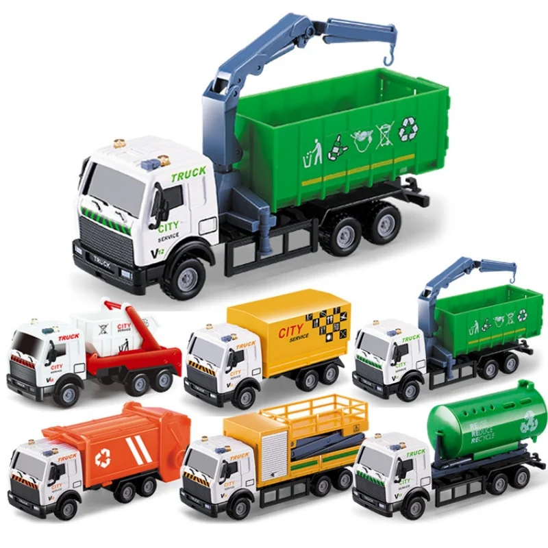 Alloy Car Back Force Inertia Simulation Tank Truck Garbage Truck Sweeping Car Boy Baby Plastic Toy Car Model B161
