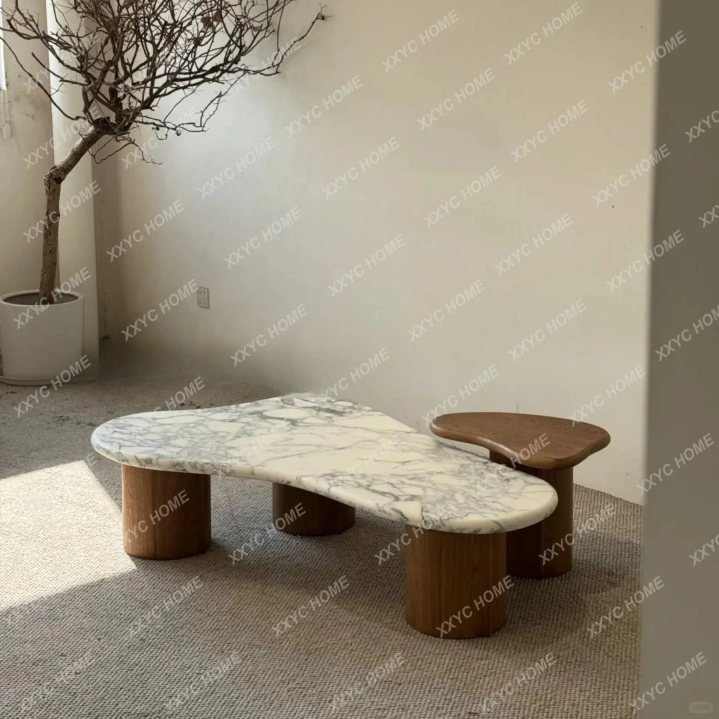 

Medieval Style Solid Wood Coffee Table Living Room Home Marble Creative Retro Style Tea Table Negotiation Art Oval Table