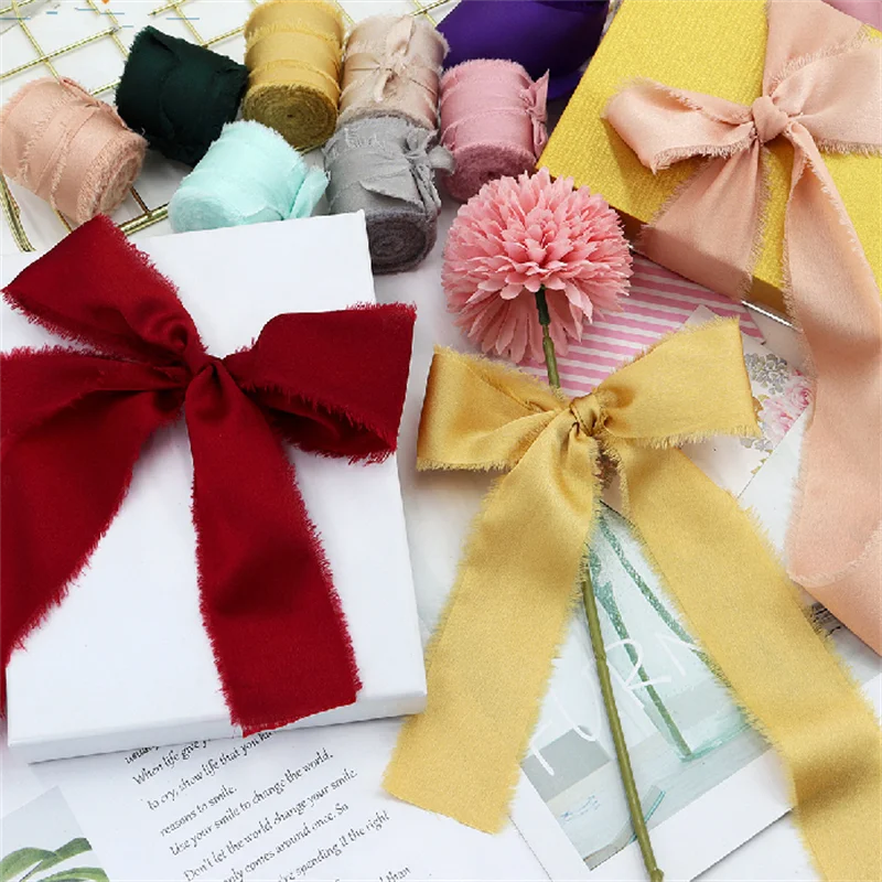 DIY Wedding Ribbon Handmade Frayed Edged Chiffon ribbon for packaging Gift Box Wrapping grosgrain Fringe Ribbon Crafts Christmas