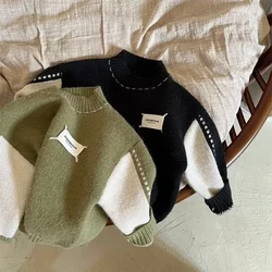 Boys' Sweater 2024 Autumn/Winter New Midsize and Big Boys' Fashion  Knitwear Korean Thickened Warm Pullover Sweater