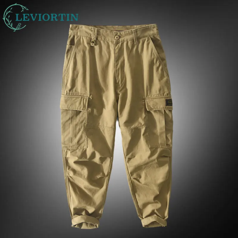 Amekaji Men's Heavyweight Washed Cotton Cargo Pants Multi-Pocket Utility Workwear Casual Streetwear Outdoor Loose Fit Trousers