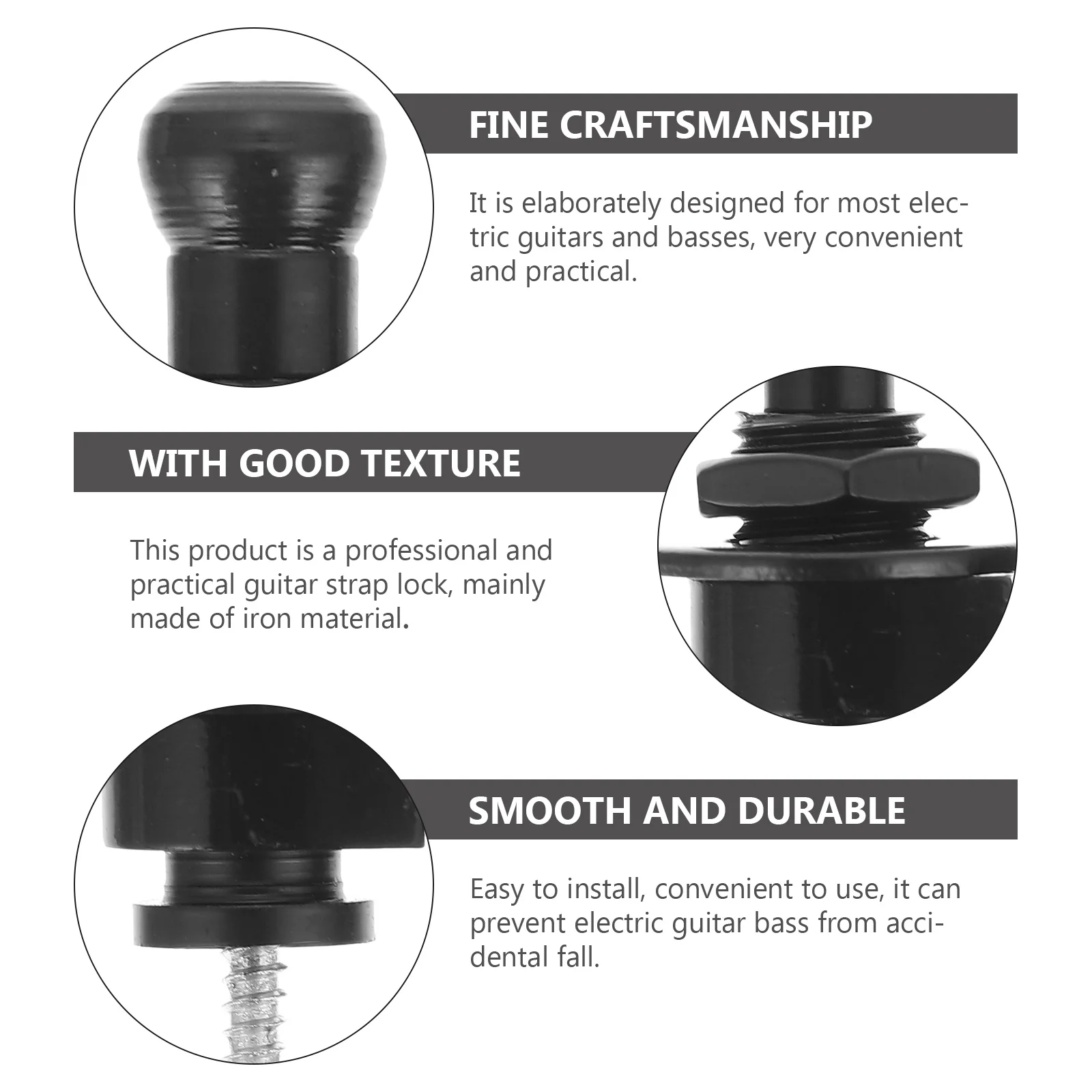 

2Pcs Guitar Strap Locks Anti-Falling Iron Material Sturdy Easy Install Professional Gift for Musicians Black Guitar Strap Button
