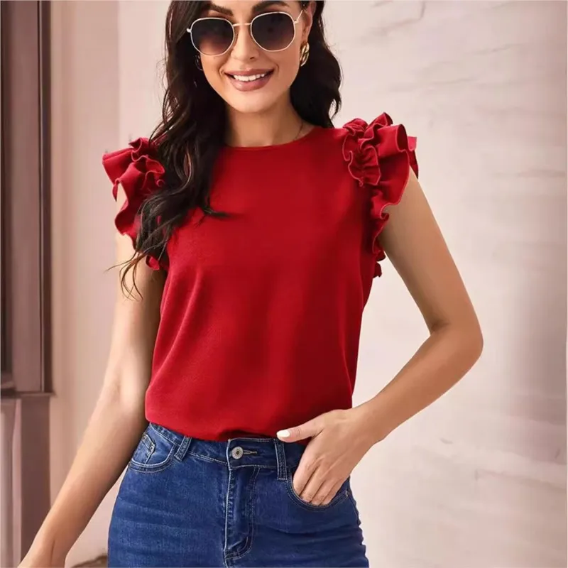 Summer New Chiffon Shirt with Ruffle Slim Fit Fashion Versatile Top women