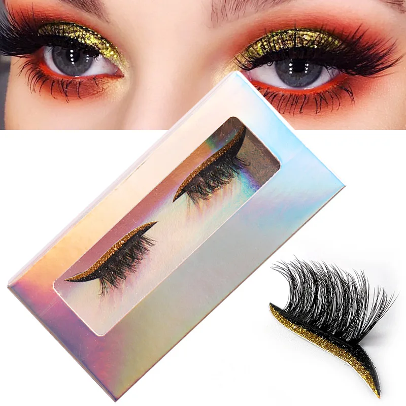 1 Pairs Reusable False Eyelash and Eye Shadow 2 In 1 Waterproof and Long Lasting Self-Adhesive Shiny Stickers False Eyelash