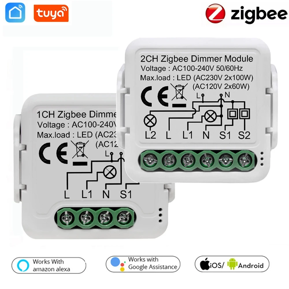 Tuya Smart Zigbee Switch Dimmer Module Dimmable 110-240V Home Automation Voice Control Work With Google /Alexa