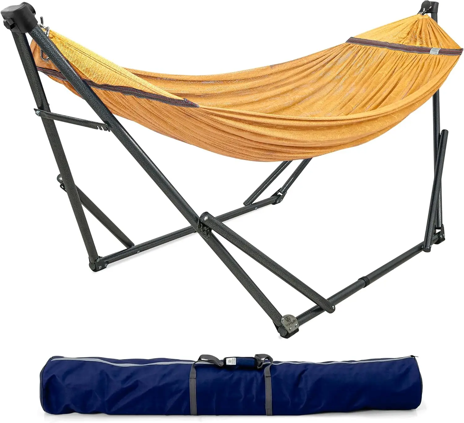 Adjustable 2-Person Hammock Stand, Portable Collapsible Hammock with Carry Bag for Yard, Porch, Lounge – Yellow