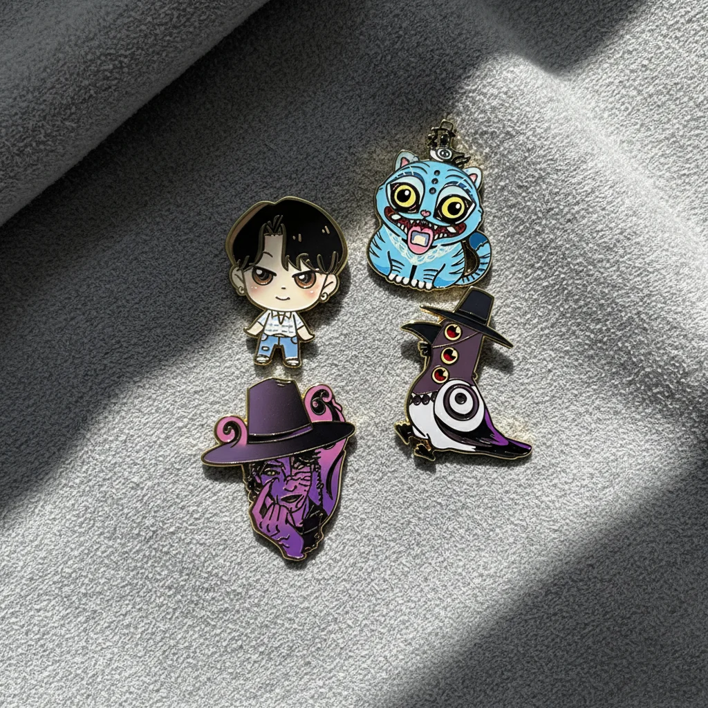 4 pçs K-POP demônio caçadores broche conjunto jinu derpy tigre magpie esmalte duro moda pinos acessório para mochila jóias presentes