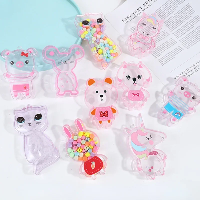 Portable Mini Transparent Cartoon Animal Shape Jewelry Storage Box Lovely Girl Heart Cosmetic Organizer Office Desktop Organizer