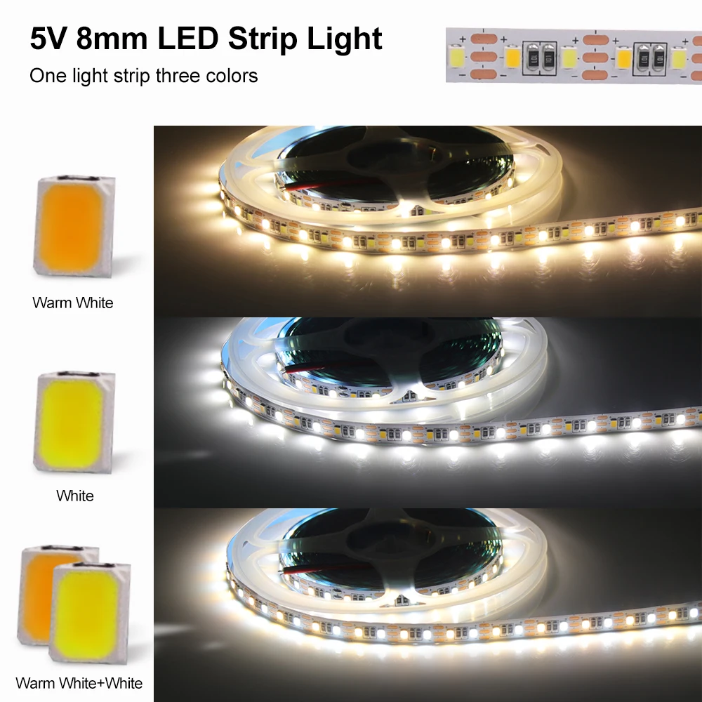 5V 5MM 8MM FPCB CCT taśma LED 5M 120LEDs/M regulowana temperatura barwowa 3000K-6500K 2835 SMD elastyczna taśma LED wstążka