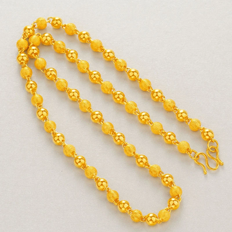 18K Gold Color Matte Finish Gold Bead Necklace for Men Women Necklace Chain for Wedding Engagement Anniversary Jewelry Gifts