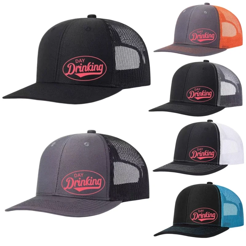 Day Drinking Printed Adjustable Baseball Cap Snapback Dad Hat Breathable Trucker Mesh Hat Golf Fishing Outdoor Sun Cap