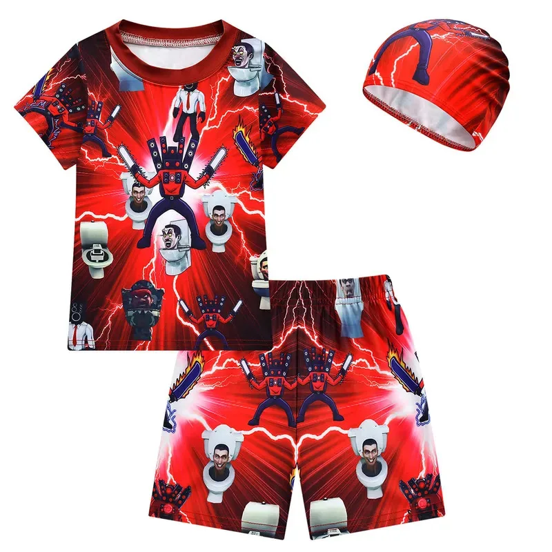 zz04zz12Boys Swimsuit Summer Kids Horror Game Figure Speakerman Swimming Clothes Skibidi Toilet Character Costume for Boys Birth