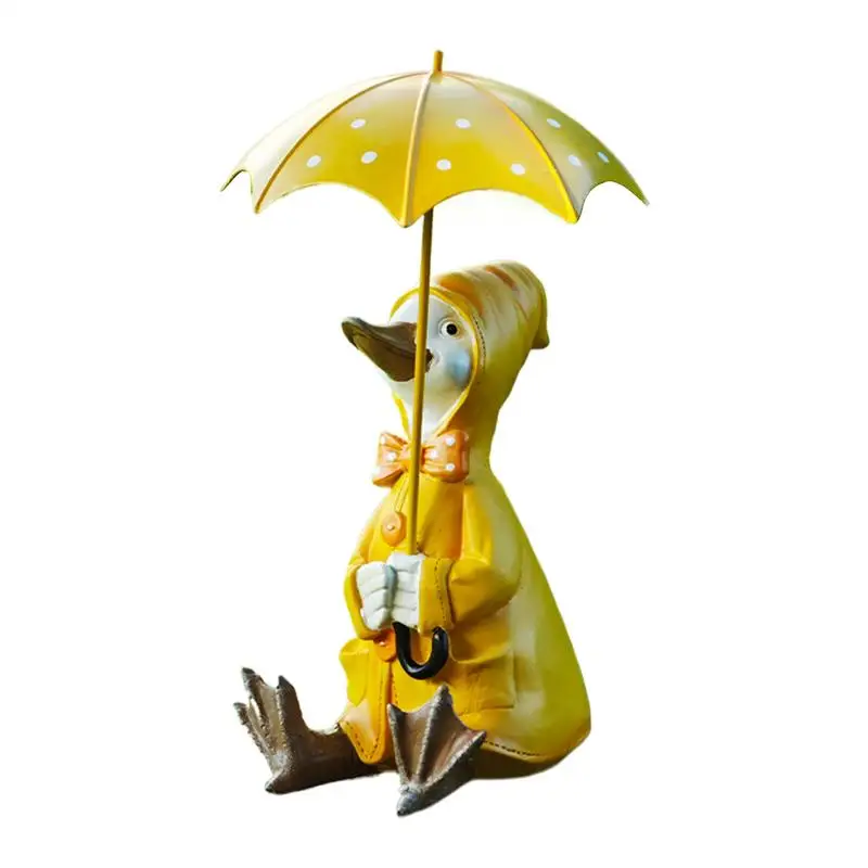 Duck Garden Statue Animal Sculpture Figurine Outside Garden Resin Animal Duck Holding Umbrella For Yard Home Patio Lawn Porch