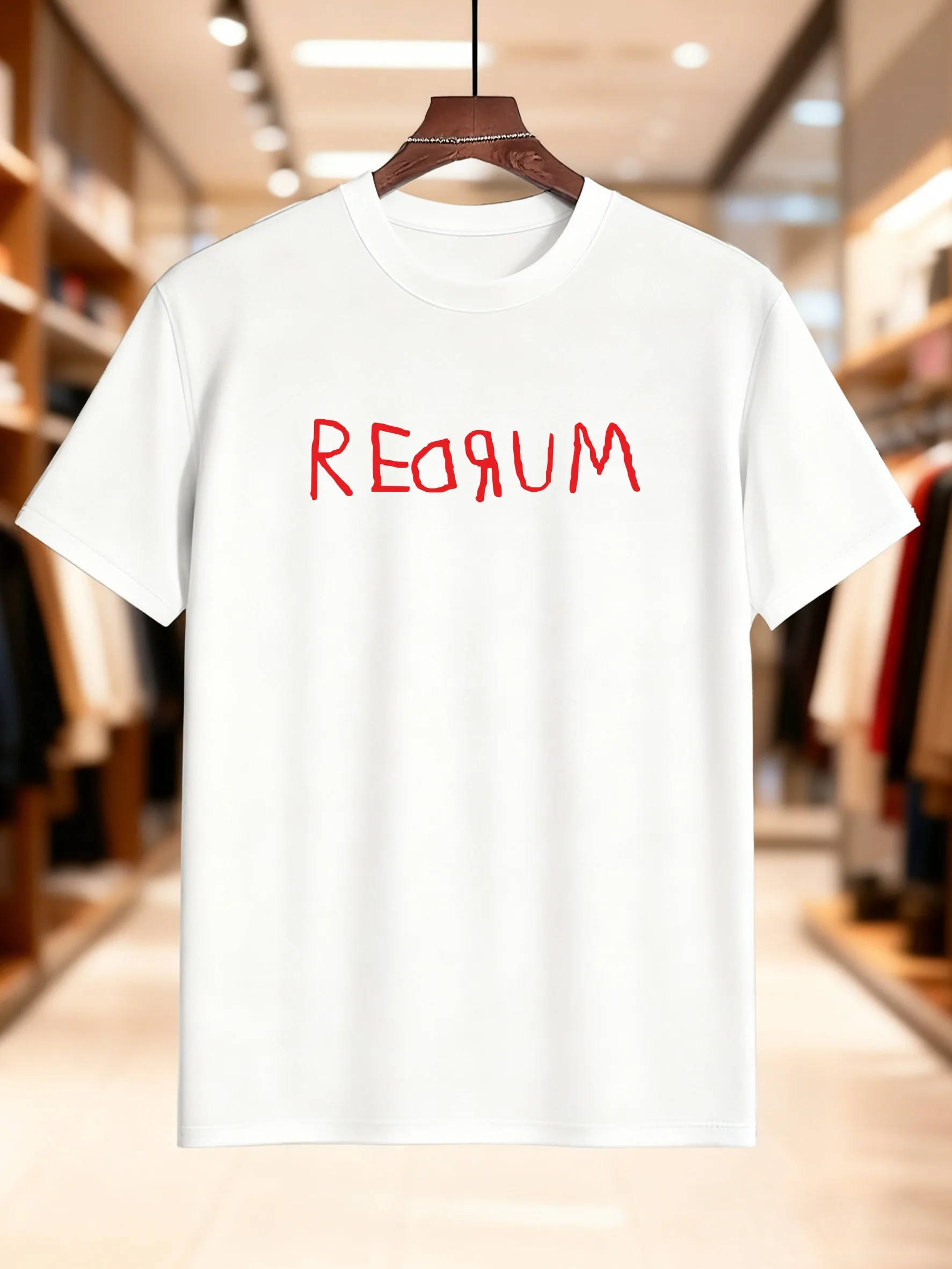 جديد وصول أزياء الرجال القطن المطبوعة تي شيرت أحمر مربع أبيض خلفية تصميم مريح للتنفس عارضة ارتداء اليومي Tre