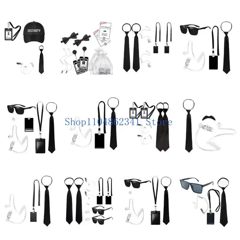 زي حارس الأمن 5asd التنكري للأطفال البالغين في الهالوين ملابس العميل السري مع نظارات وربطة عنق لسماعة الأذن #2