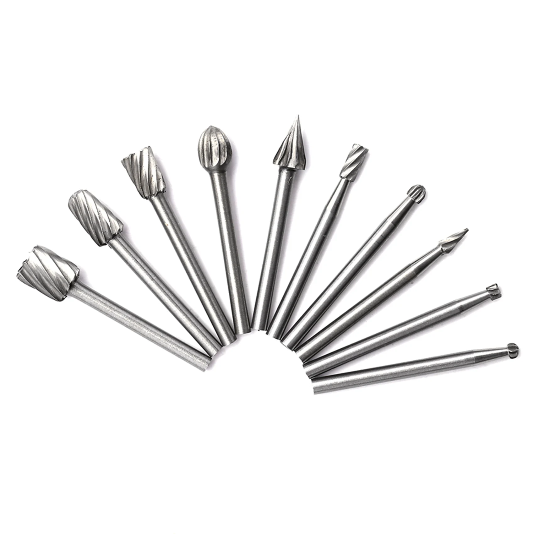 

10pcs HSS Tungsten Carbide Rotary Cutting Burr Set Grinder Bit 1/8 inch (3mm) Shank Woodworking Carving