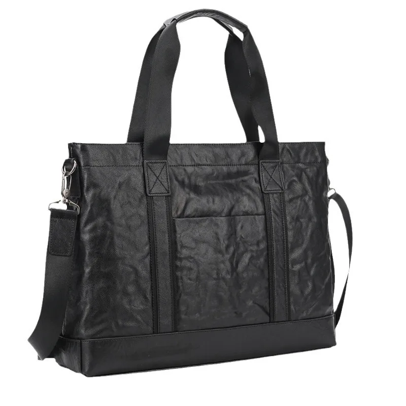 New Briefcase Genuine Leather Business Handbag Top Layer Cowhide Horizontal Casual Large Capacity Men's Laptop Luxury Men Bag