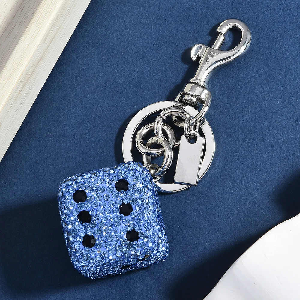 Light Luxury Style Sparkling Rhinestone Dice Car Keychain Creative Multi-color Personalized Trendy Bag Pendant