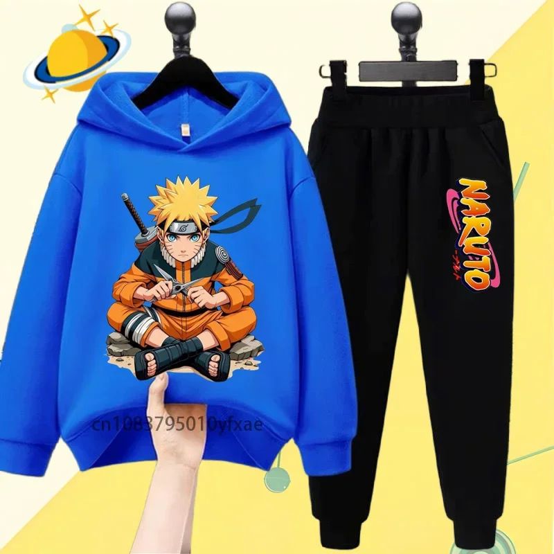 Naruto Ninju anime zestaw bluz z kapturem dla dzieci nadruk kreskówkowy jesienno-zimowa bluza z długimi rękawami chłopcy i dziewczęta fajny swobodny