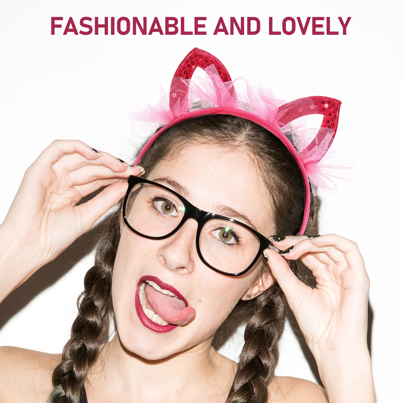 

4pcs Cat Ears Headbands Glitter Mesh Veil Lightweight Women Teen Party Cosplay Hair Accessories Animal Ear Headband For