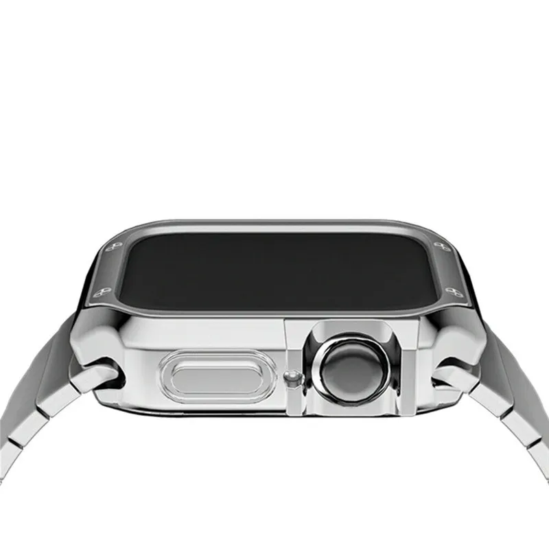 Premium Stainless Steel Band Strap + Electroplated TPU Armor Case For Apple Watch Ultra Series 9 8 7 6 5 4 SE