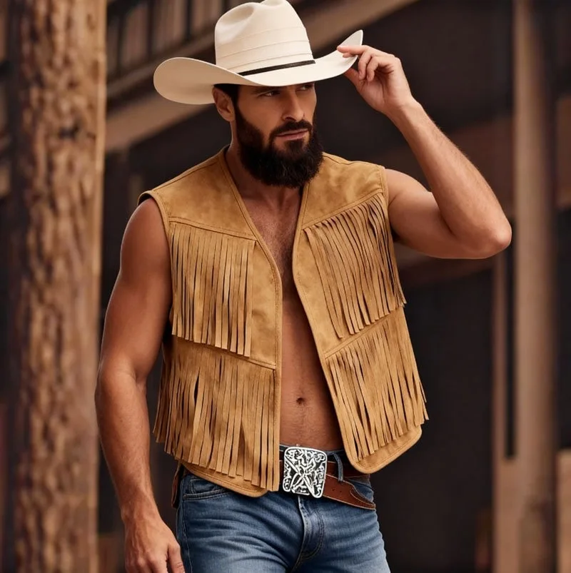 European American Men Solid Color Loose V-neck Open Stitch Casual Trendy Daily Vintage Vests New Fashion Male Coats Top Clothes