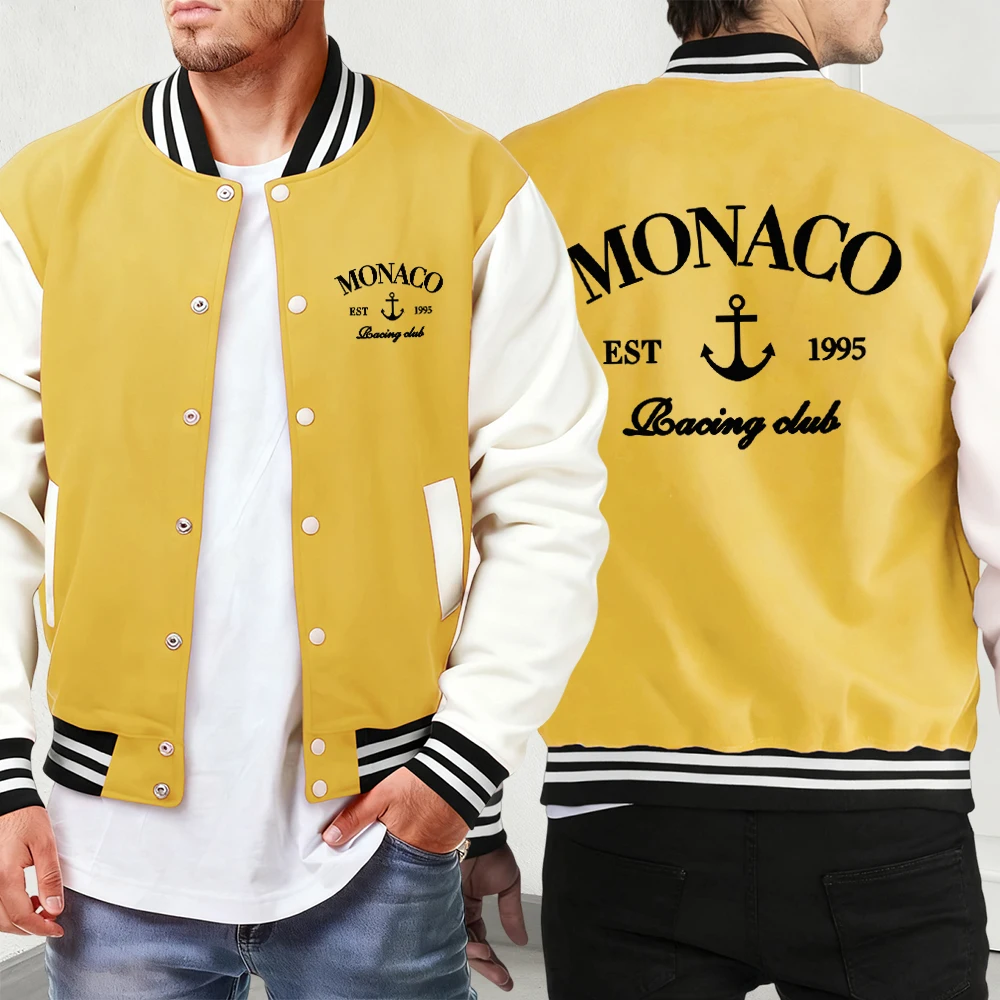 

Monaco Est 1995, уличная одежда с карманами и принтом, мужские повседневные базовые куртки, винтажная удобная мужская одежда, мягкая осенне-зимняя бейсбольная форма