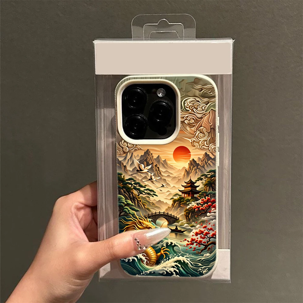 Chinese Landscape Dragon Sun Print Luxury Phone Case For Men For iPhone 18 17 16 15 14 13 12 11 Pro Max Plus Air Soft TPU Case