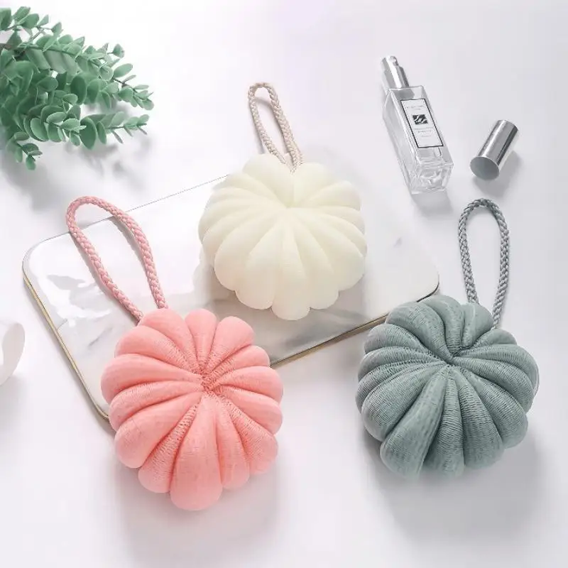 Pumpkin Shaped Shower Loofah Sponge Super Thick Soft Mesh With Hanging String Durable Daily Household Bath Washing Accessory