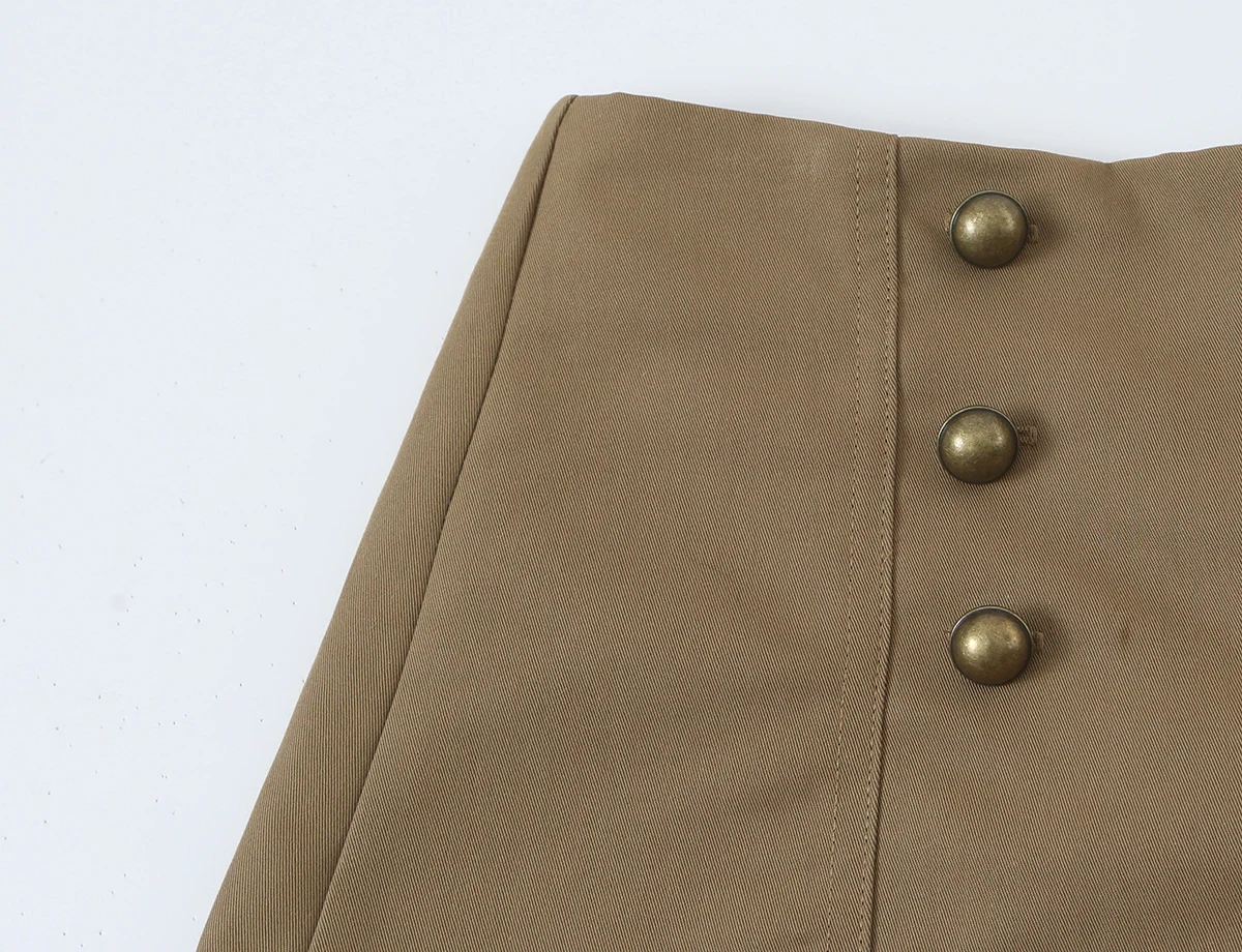 BSAY Herbst Damen Militärstil 2-teiliges Outfit Stehkragen Taschen Slim Jacke Doppelreihige Twill Mini-Shorts Passende Sets – Detail 21