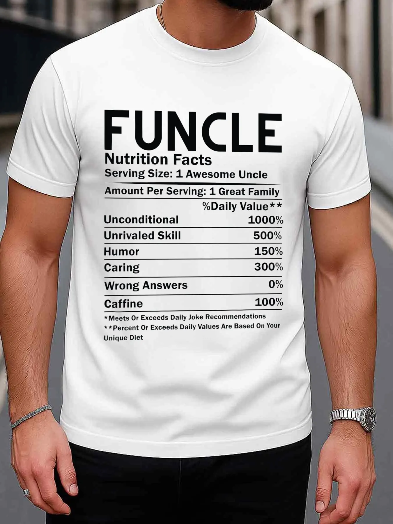 Funcle Men'S Funny Nutrition Facts T-Shirt | 180GSM Soft Humor Shirt With Nutrition Label Design, Crew Neck, Regular Fit, Short