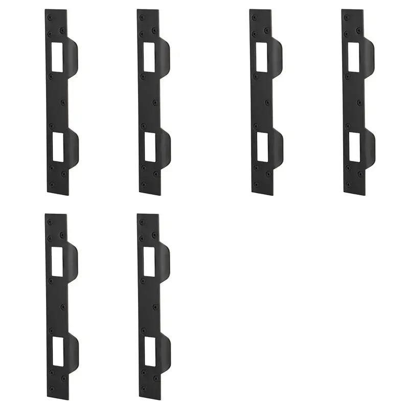 

N75R-Door Strike Plate Double Holes, Heavy-Duty Latch Reinforcement Plate For Door Handle And Deadbolt (6Pcs, Black)