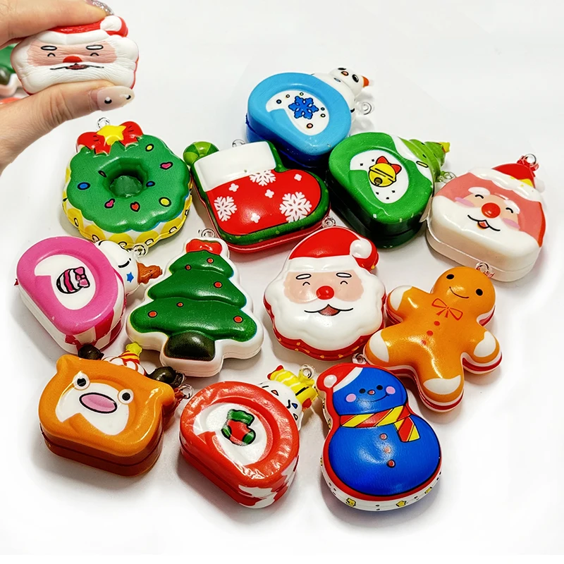 6Pcs Santa Claus Gingerbread Man Squishy Stress Relief Toys for Kids Christmas Party Favors Birthday Gifts Rewards Goodie Filler