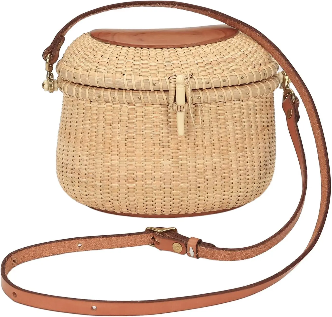 

Nantucket Crescent Purse Basket Shoulder Leather Straps Natural Chic Hand Handwoven Purse Crossbody Rattan Bag