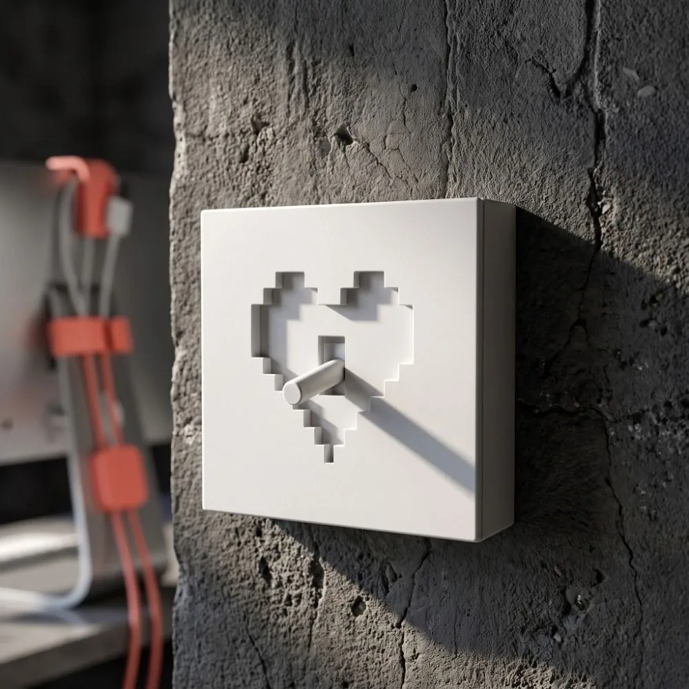 3D Printed Pixel Heart Light Switch Cover Removable Waterproof Wall Switch Plate Decor Shell Retro Game Style