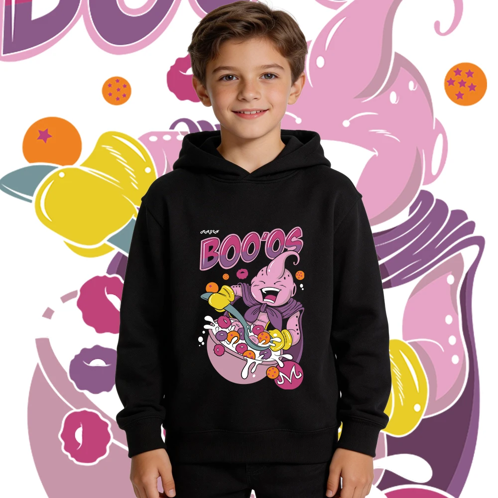 Sudadera con Capucha de Felpa para Niños con Estampado de Anime Dbz Majin Boo, Ropa Abrigada de Otoño e Invierno para Niños y Niñas