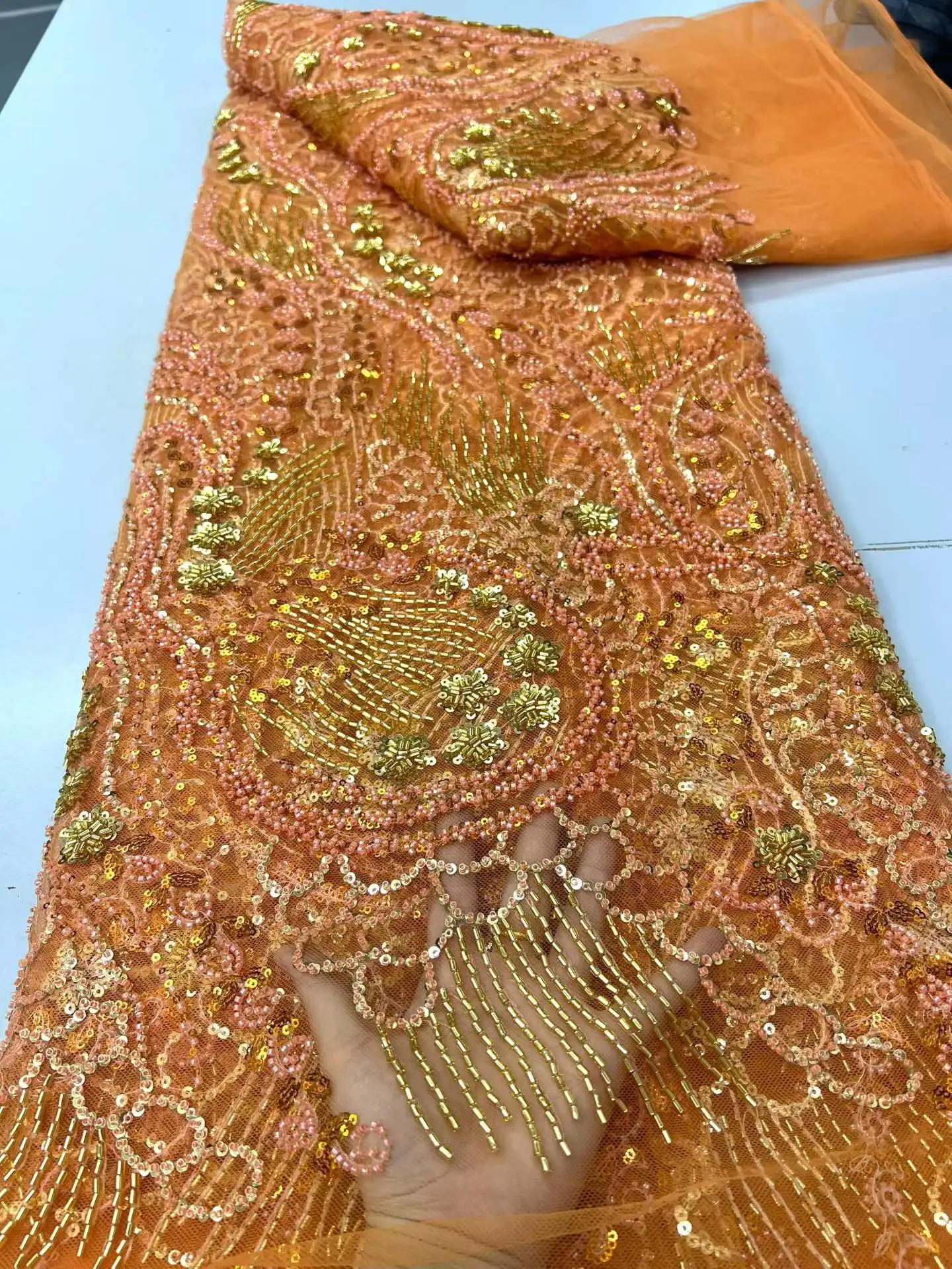 

5 Yards African Lace Fabric 2026 Beads Embroidery Sequins Nigerian Bridal High Quality French Tulle Lace Fabric For Sewing Dress