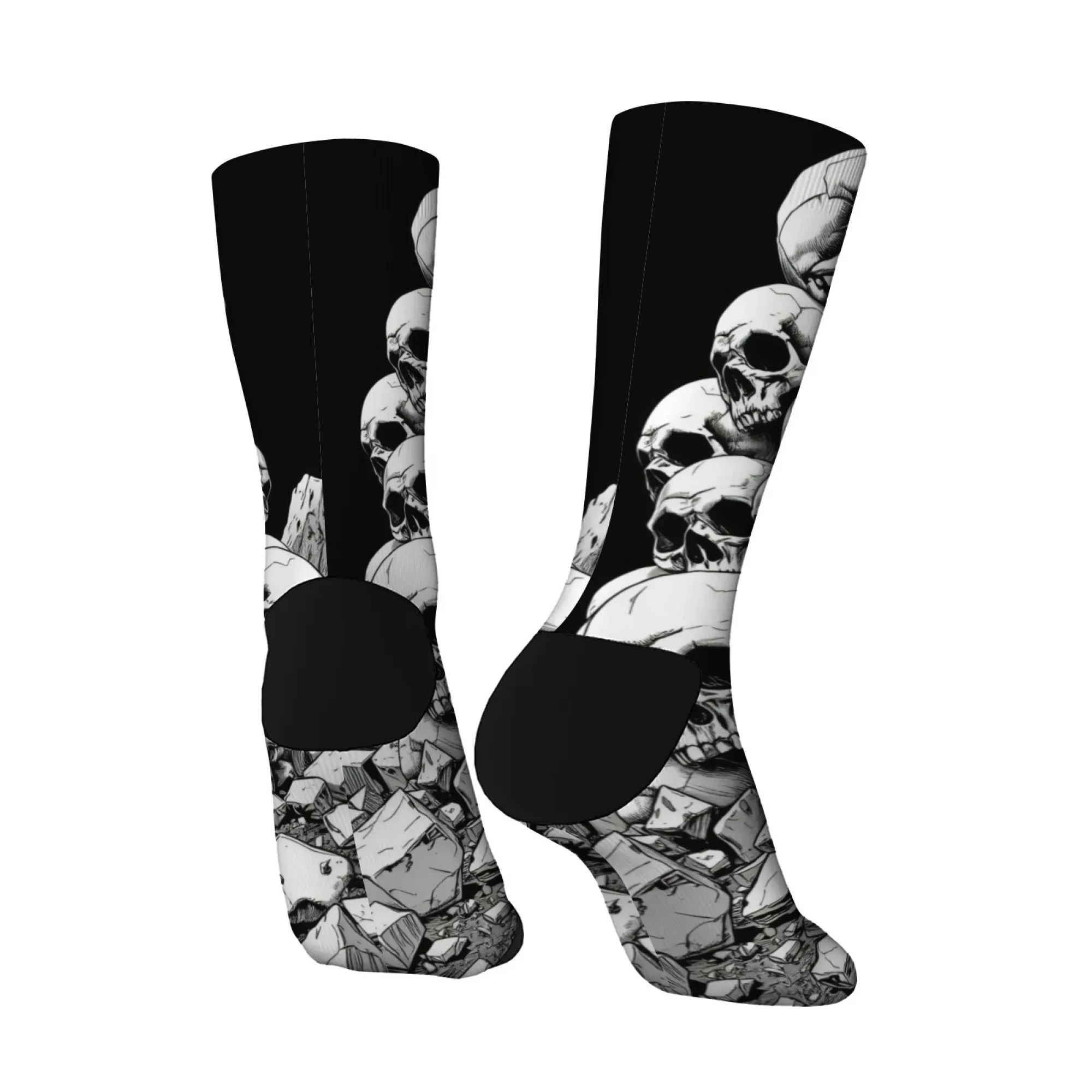 남성용 크루 양말 1켤레 블랙 & 화이트 해골 콜라주 아트 프린트 부드럽고 편안한 캐주얼 양말 일상 착용 및 팝 컬처 팬용