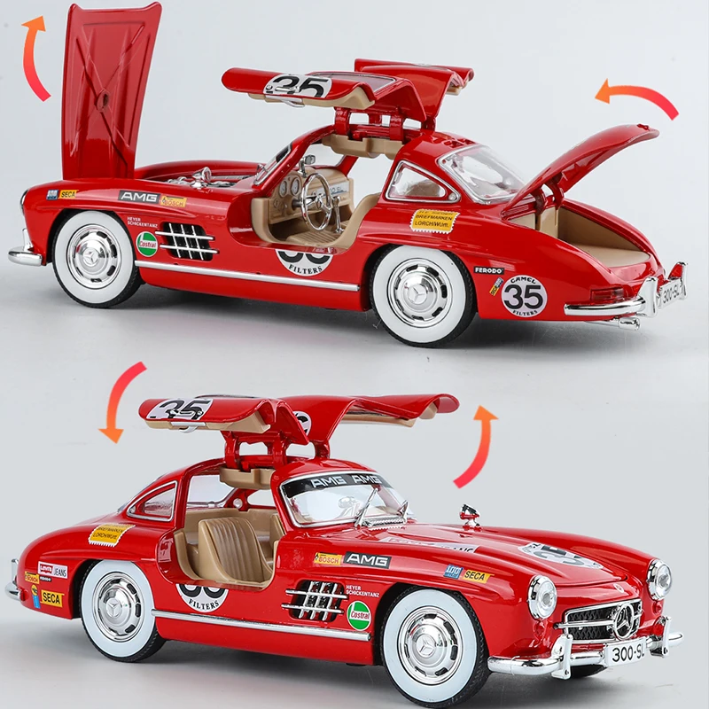 1:24 Mercedes Benz 300 Sl Vintage Auto Sportmodel Diecast Voertuig Speelgoed Jongen Furieuze Metalen Collectie Latte Versie Luxe Klassieker