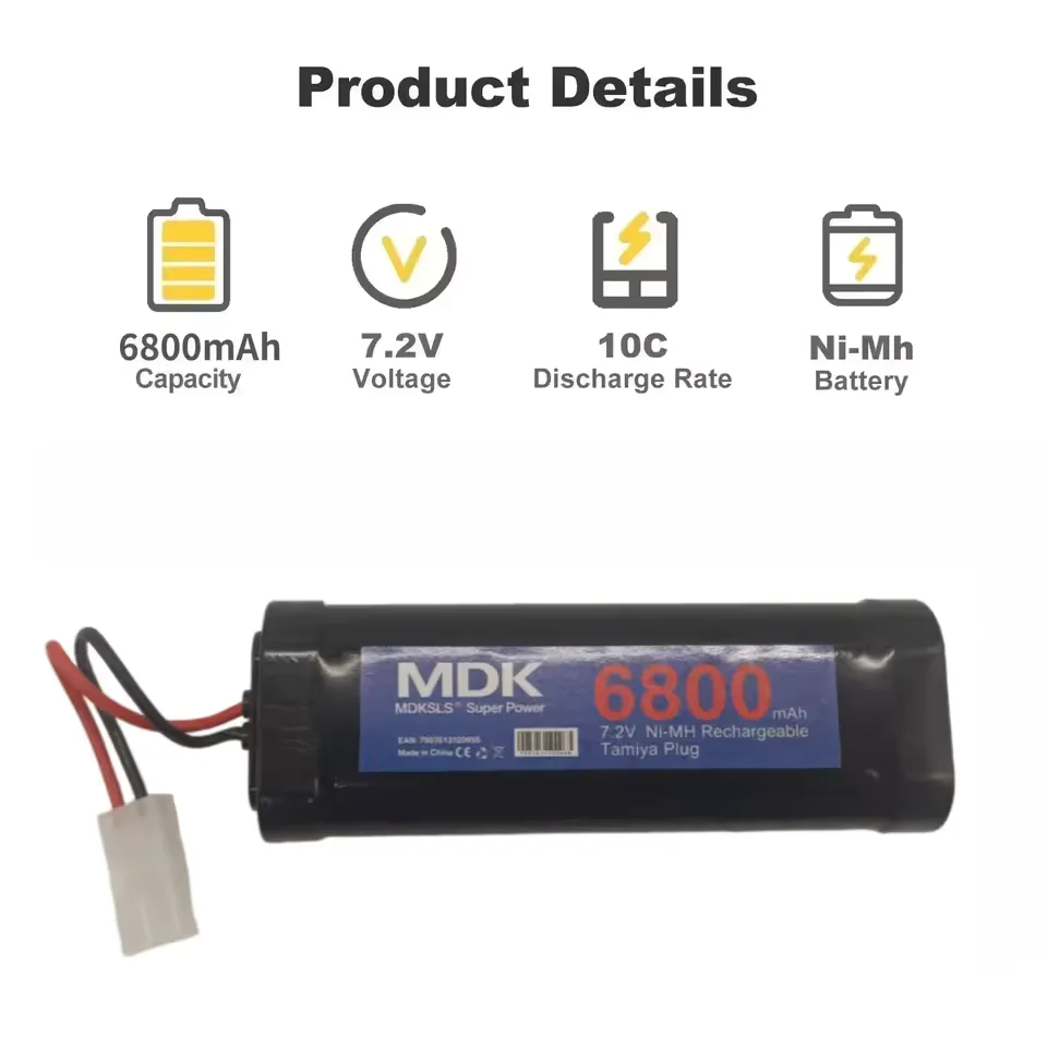 MDKSLS 2026 NEW 7.2V 6800mAh NiMH Battery Pack for RC Cars, Trucks, Buggies, Boats & Tanks – Black, High Power
